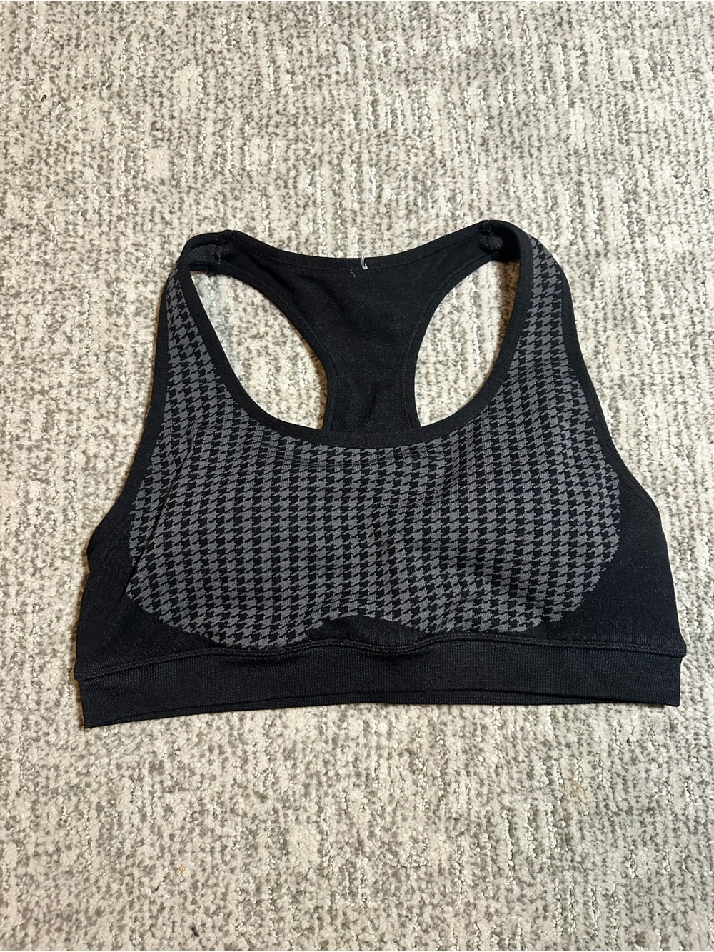 Fabletics Seamless Black & Gray Houndstooth Racerback Sports Bra
